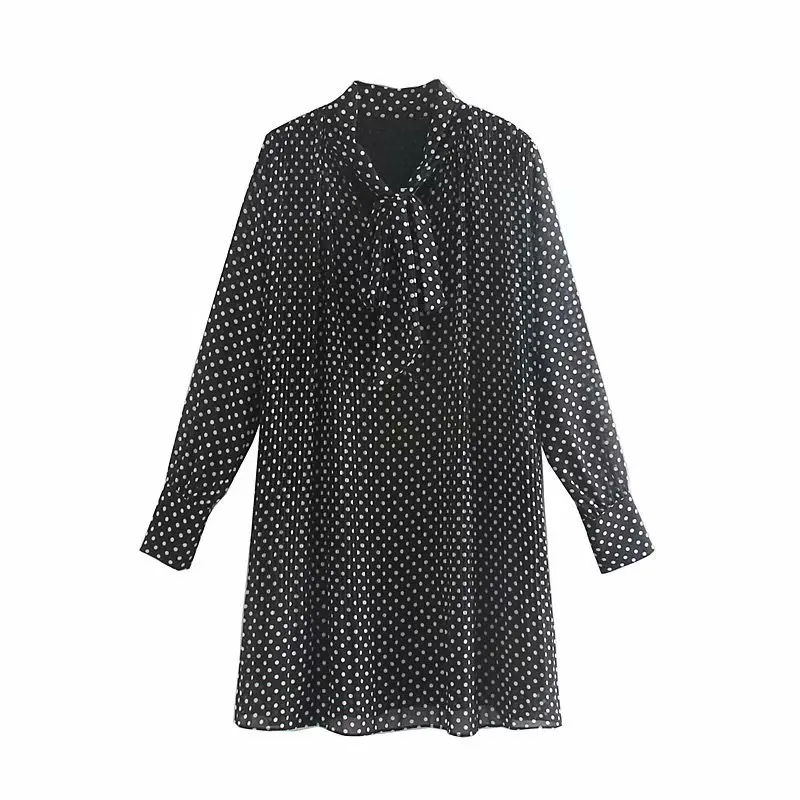 2019 Новый женский модный галстук бабочка в горошек платье рубашка с принтом