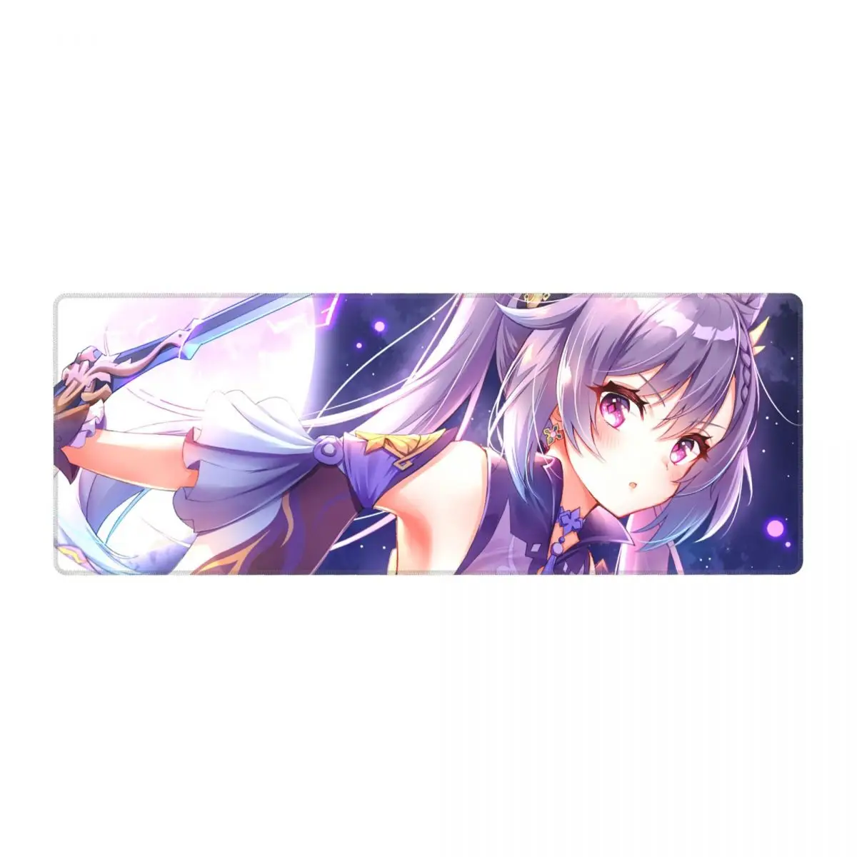 

Keqing Genshin Impact Long Novelty Office Desk Mat with Locking Edge Mouse Mats Natural Rubber Gamer PC Office Mat