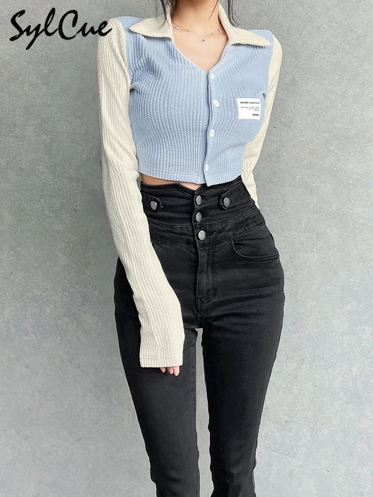 

Sylcue Cute Pure Youthful Compact Versatile Commuting Gentle Fresh Slim Simple Fashion Trend Umbilical Women's Short Top