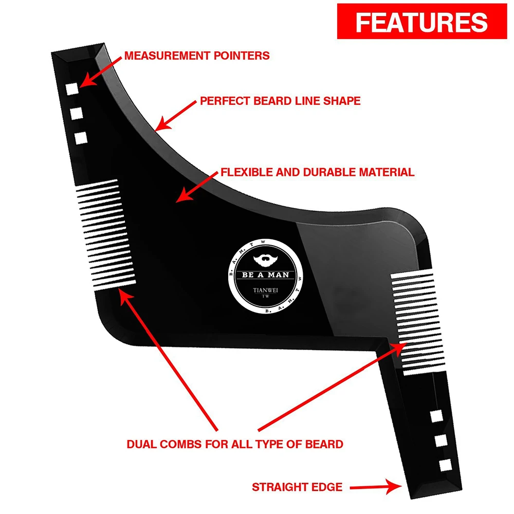 

Men Beard Template Style Tool Double Sided Beard Trimming Shaping Comb Beauty Tool Shaving Hair Removal Razor Tool for Men 2021