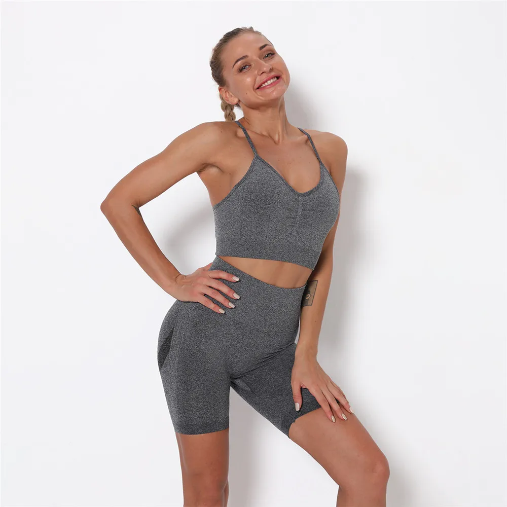 

Gym Fitness Training Clothes Sportswear Yoga Suit Women Sport Bra Shorts 2 Pcs Sets Seamless Leggings Female Running Tracksuit