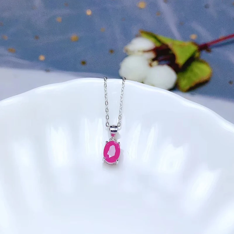 Женская подвеска из серебра 925 пробы с натуральным Рубином 5 х7 мм|Подвески| |