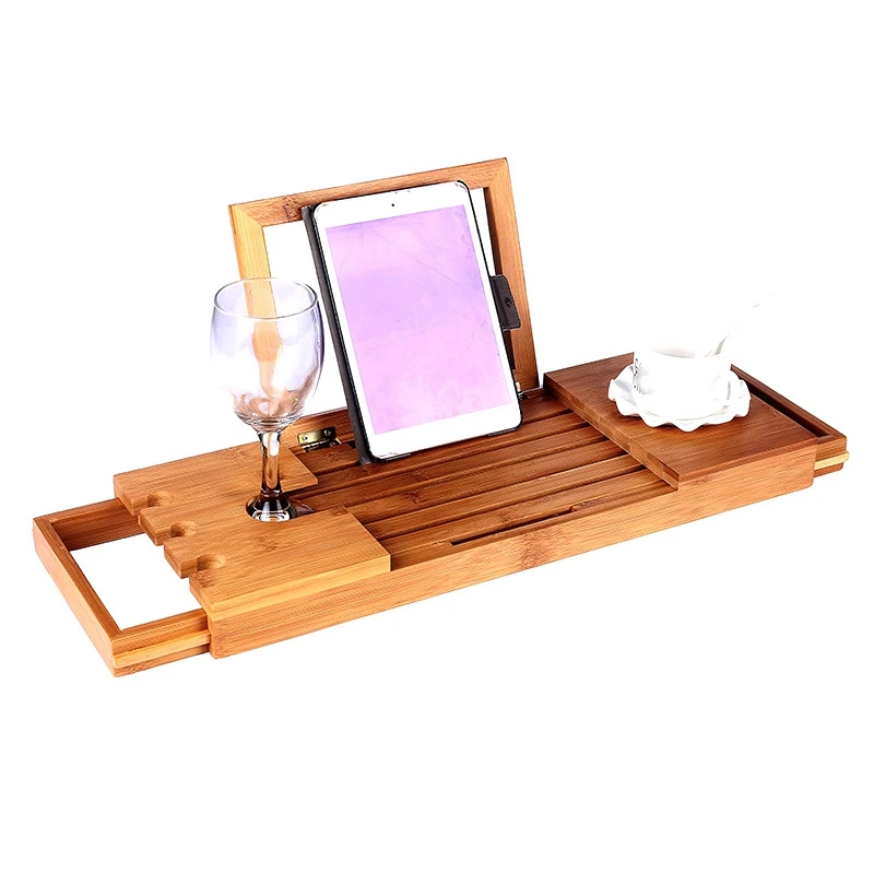 

Bathroom Shelf Organizer Rack Bamboo Bathtub Tray Expandable Multifunctional Bathroom Rack Book and Wine Holder