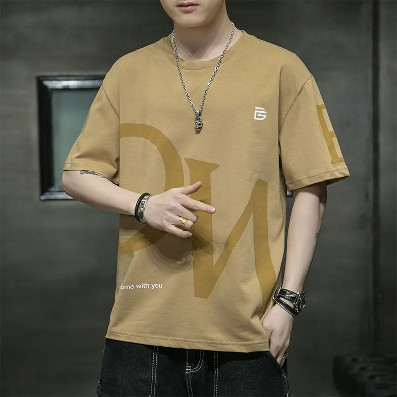 

Short Sleeve T-Shirt Men Spring/Summer 2021 New Trend Half Sleeve Pure Cotton popular logo Men's Ice Silk Base Shirt 81191