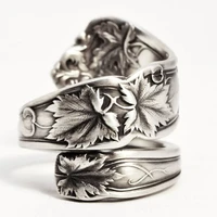 vintage silver plated irregular ring maple leaf engraved spiral rings for men women punk gothic party fashion jewelry h4z314