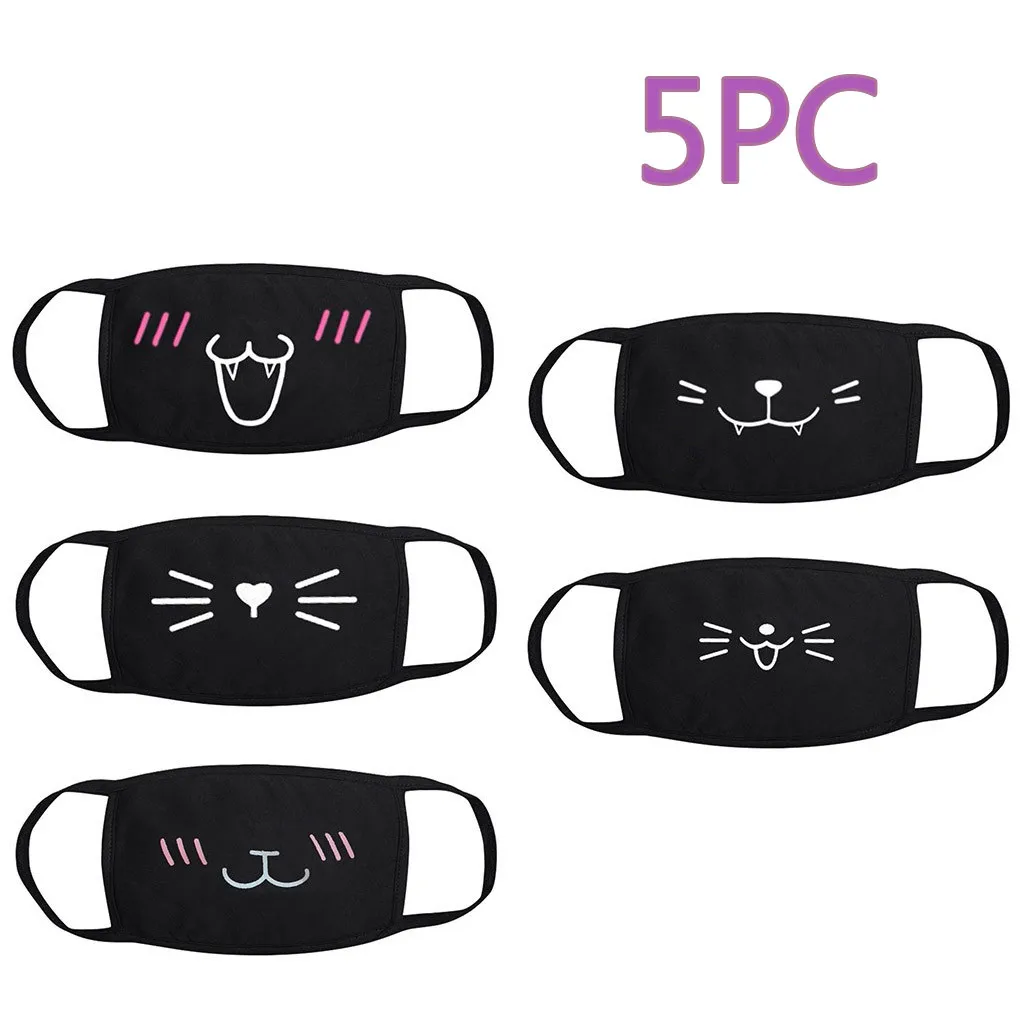 Милая Черная маска для лица с мультяшным принтом дышащая Пылезащитная