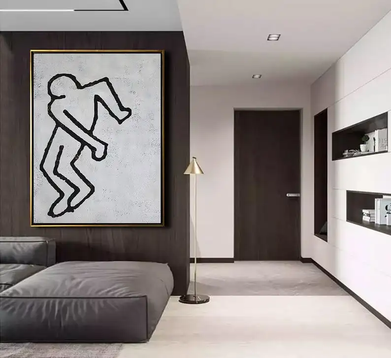 Большая Абстрактная живопись на холсте Черно белая искусство вдохновленное