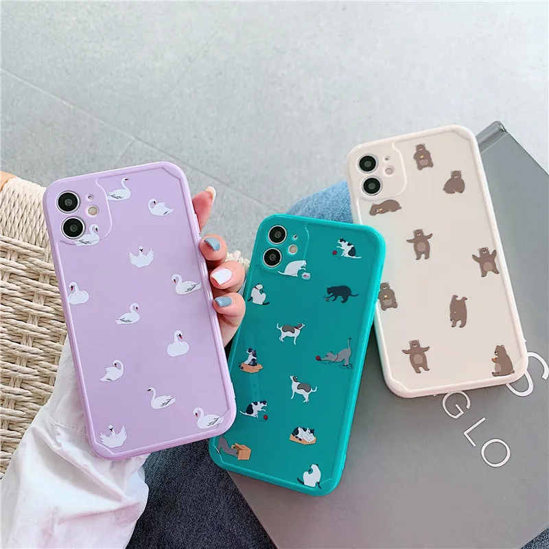 

Cute Cartoon Animals Straight Edge Phone Cases For iPhone 12 Mini 11 Pro XS Max XR X 7 8 Plus Case Silicone Soft TPU Cover Coque