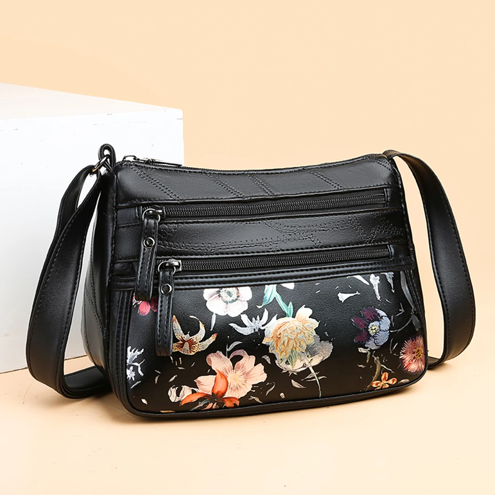 

Fashionable Soft Leather Comfortable Leisure Chic Shoulder Bag Women Big Capacity Multi-pocket Zipper Messenger Pouch