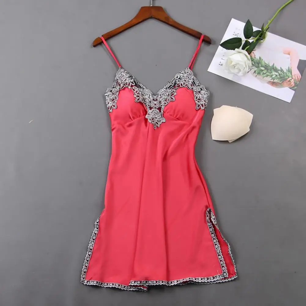 

Nightdress V Neck Backless Slit Hem Women Sexy Sleepwear Women Dress for Summer
