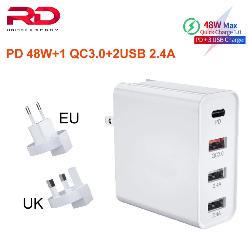 48W Multi USB PD QC 3.0 Charger Quick Charge Fast Phone 4 port usb hub charge proable Charging | Мобильные телефоны и