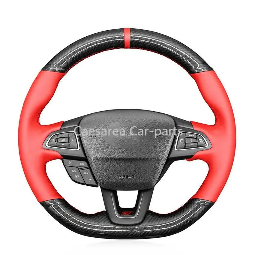 

DIY ручной работы из углеродного волокна красный кожаный чехол рулевого колеса автомобиля для Ford Focus Ford Kuga Ecosport