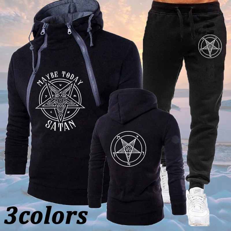 

Новый осенний Дизайнерский Модный уличный мужской спортивный костюм с принтом сатаны пентакли толстовка с двойной цепочкой + спортивные бр...