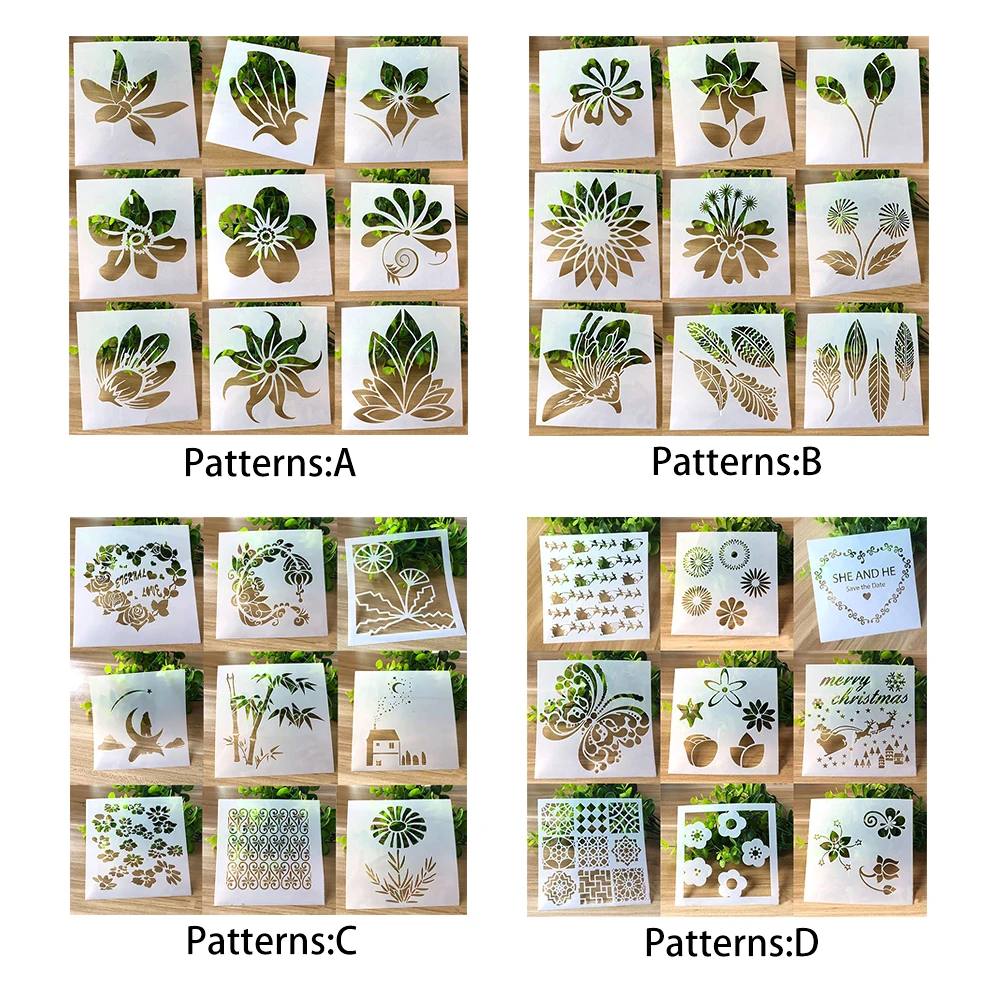 

9pcs/Set Accessories Universal Educational Toy Pet Flower Hollow Art Craft Gift White DIY Scrapbooking Album Painting Stencil