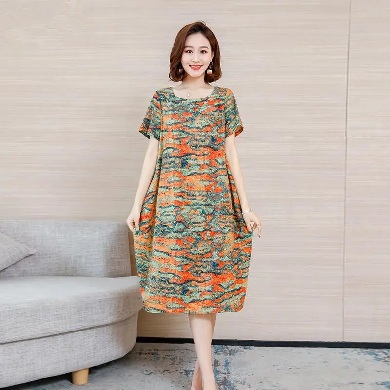 Женское платье с коротким рукавом свободное Повседневное принтом модель S108