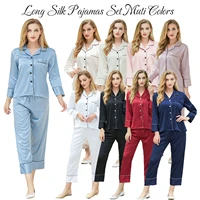 owiter pyjamas set 2 pieces faux silk satin pajamas set autumn women sleepwear long sleeve pajamas for women ladies pyjamas sets