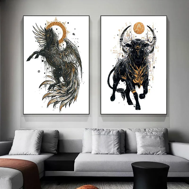 

Mythical Creatures Poster Funny Animals Canvas Painting Black White Posters and Prints Cuadros Wall Art Pictures for Living Room