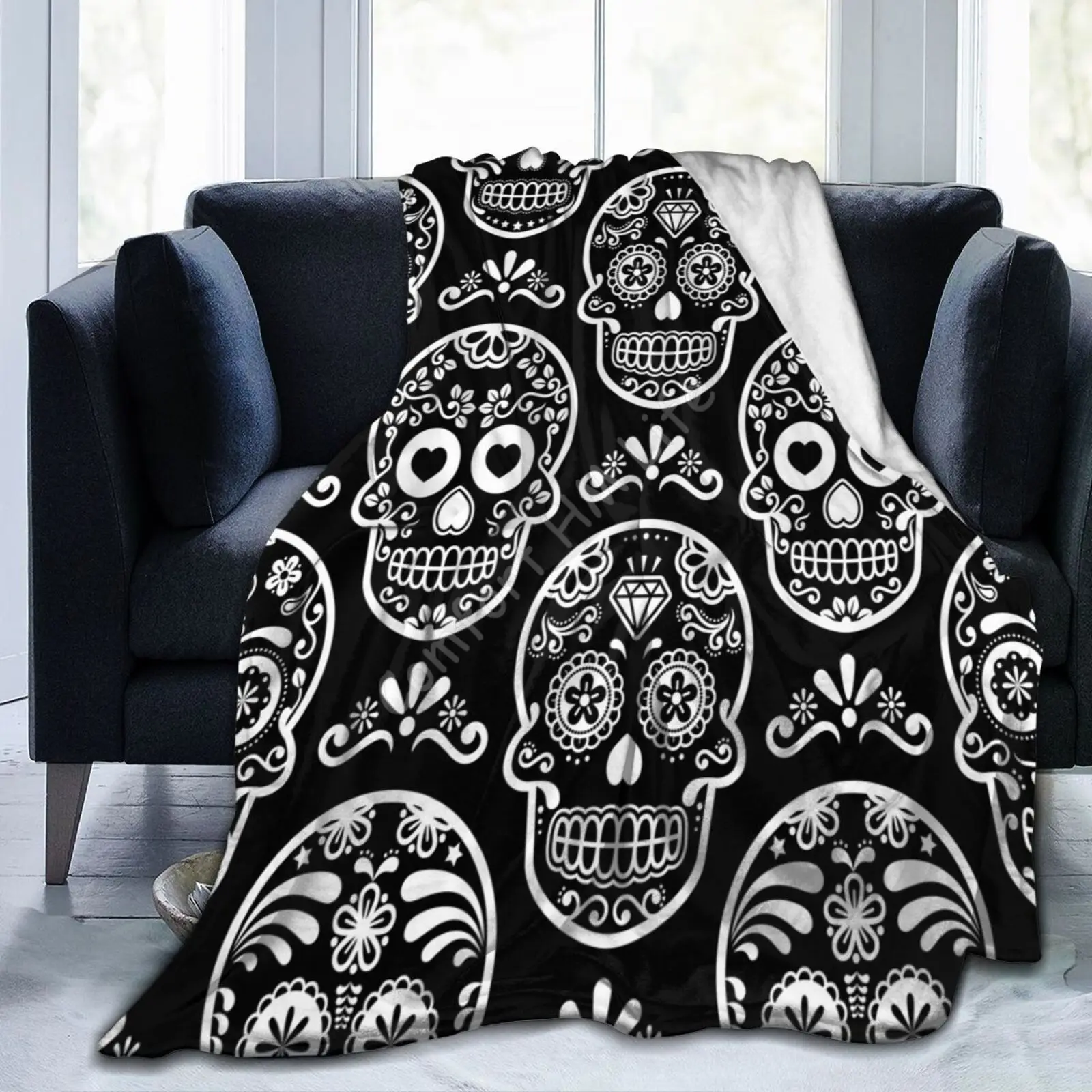 

Mexican Sugar Skull Throw Blanket Super Soft Blankets for Living Room Home Decor for Travel Funny Gift for Adults Kids