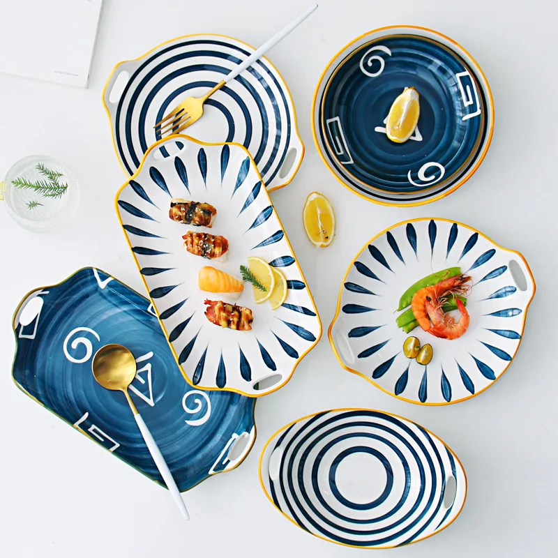 

Japanese Style Tableware Ceramic Stripe Western Dish Household Dessert Plate Restaurant Salad Plate Dish Sushi Bread Plate ZH644