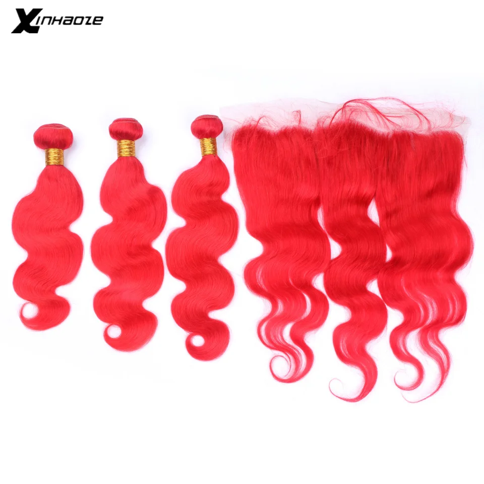 Красные бразильские пряди с объемной волной от уха до фронтальная кружевная