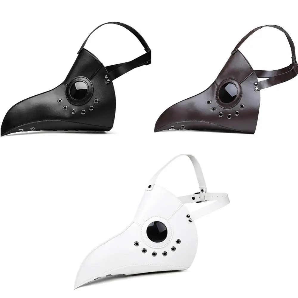 Plague Doctor Mask Beak Long Nose Cosplay Fancy Gothic Retro Rock Leather Halloween Black White | Тематическая одежда и