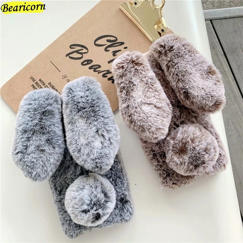 Furry Rabbit Fur Plush Case For Samsung Galaxy A51 A71 A11 A21 A31 A41 M11 M21 M31 M51 M01 A01 Core A10 A20 A30 A40 A50 A70 F41