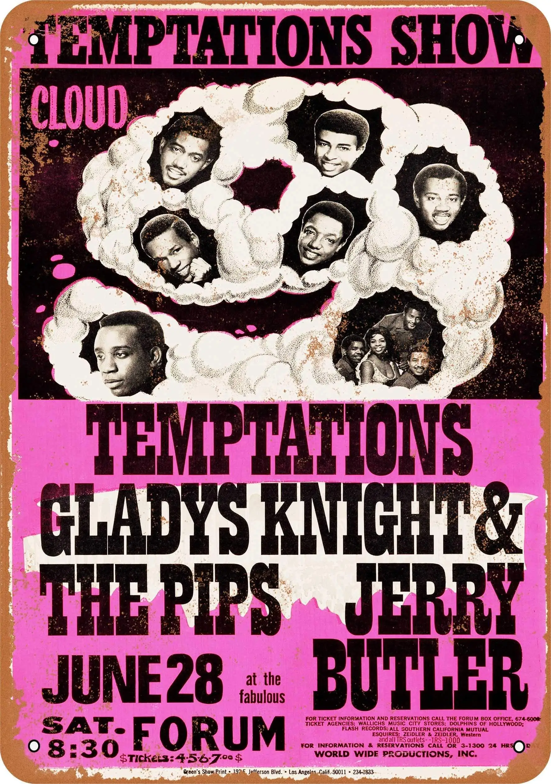 

SLALL 1969 The Temptations in Los Angeles Retro Street Sign Household Metal Tin Sign Bar Cafe Car Motorcycle Garage Decoration