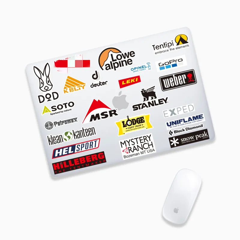 Pegatinas de acampada para exteriores, calcoman&iacute;as de marca para port&aacute;til, logotipo, vinilo impermeable, adecuada para maleta, Notebook, jarra, monopat&iacute;n estacionario-3