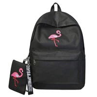 2022 flamingo embroidery backpack set canvas unisex backpack college students school bag travel backpack mn902
