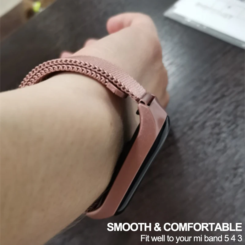 Удобный ремешок для Xiaomi Mi Band 3 4 5 металлический браслет из нержавеющей стали без