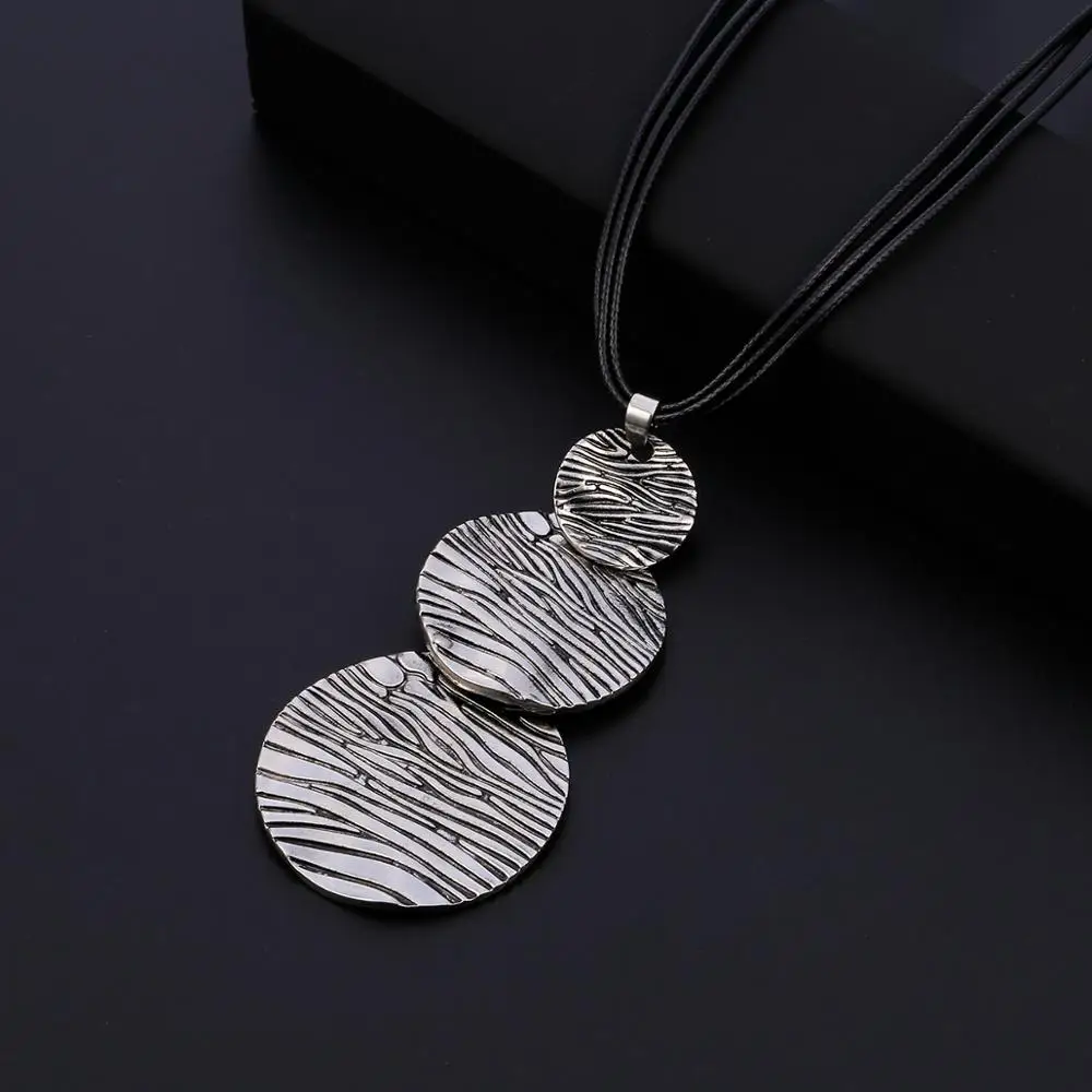 Ретро Ожерелье Для Женщин Винтаж 3 Круглый Ожерелье Ювелирные Изделия Длинная Кожаная Цепь Горячей Продажи