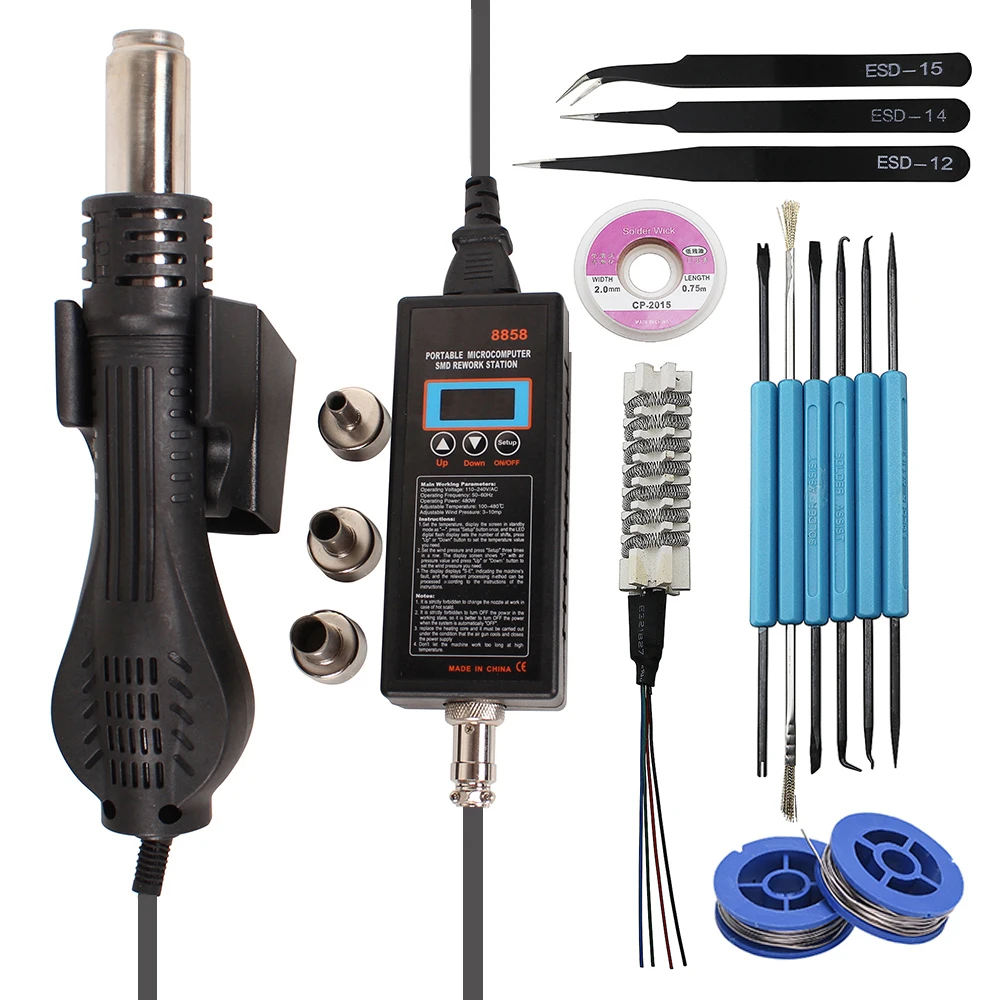 Пистолет горячего воздуха 8858 микро наладочная паяльная станция портативный