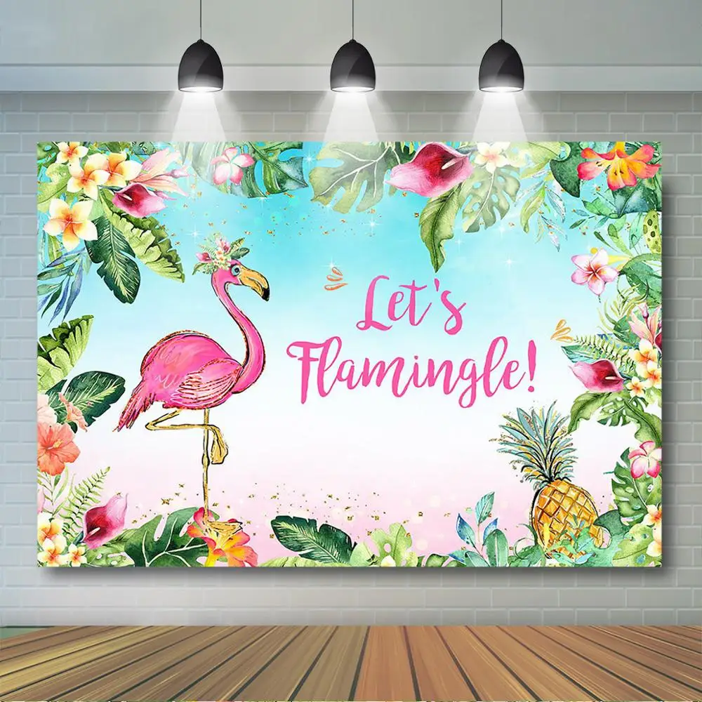 Фон для фотосъемки с изображением летних Гавайских тропических цветов фламинго