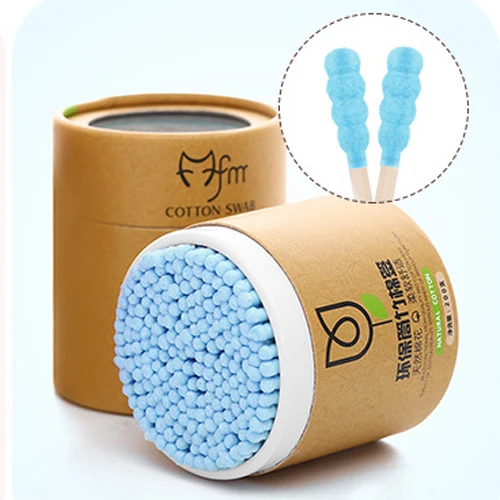 100/200pcs/Box Bamboo Baby Cotton Swab Wood Sticks Soft Cotton Buds Cleaning of Ears Tampons Cotonete Pampons Health Beauty - Color: Blue-200pcs