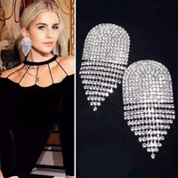 ins shiny rhinestone tassel chain big drop earrings dinner party jewelry for women luxury crystal bridal wedding dangle earrings