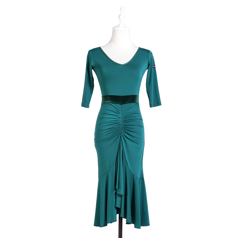 Женское платье для латиноамериканских танцев зеленое черное красное со