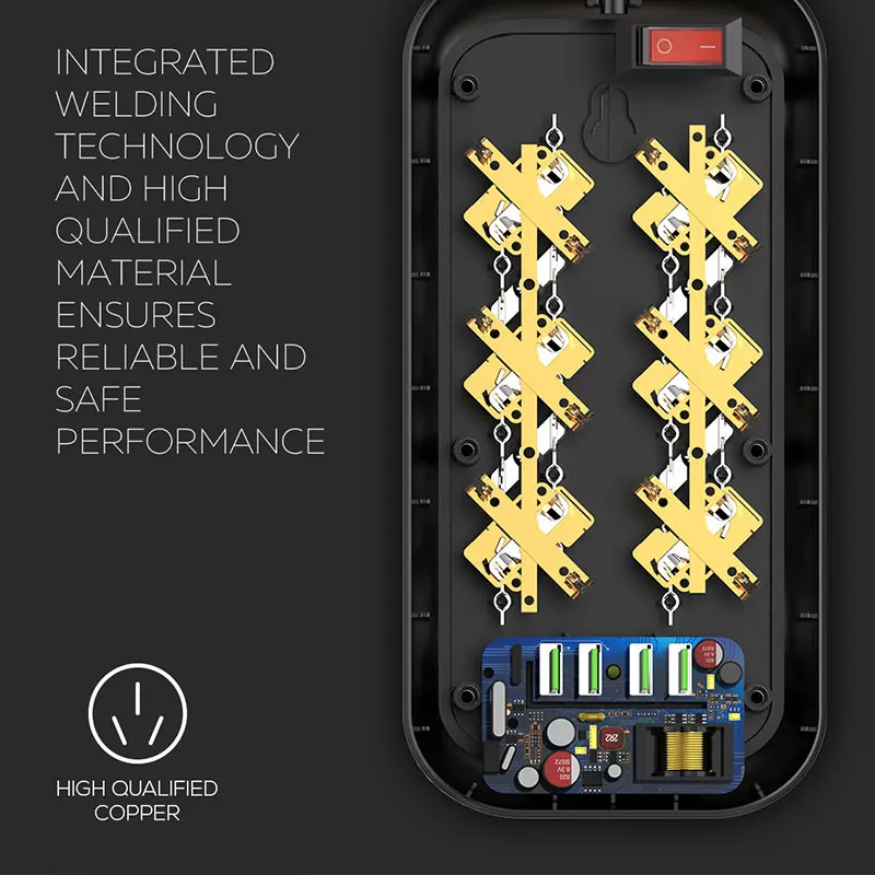 eu plug electronic power strip fast charging 4 usb 6 outlets for mobile phones 2500w 250v 2m extenfor home office network filter free global shipping