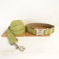 personalized pet collar customized nameplate id tag adjustable soft green brown suede fabric cat dog collars lead leash set