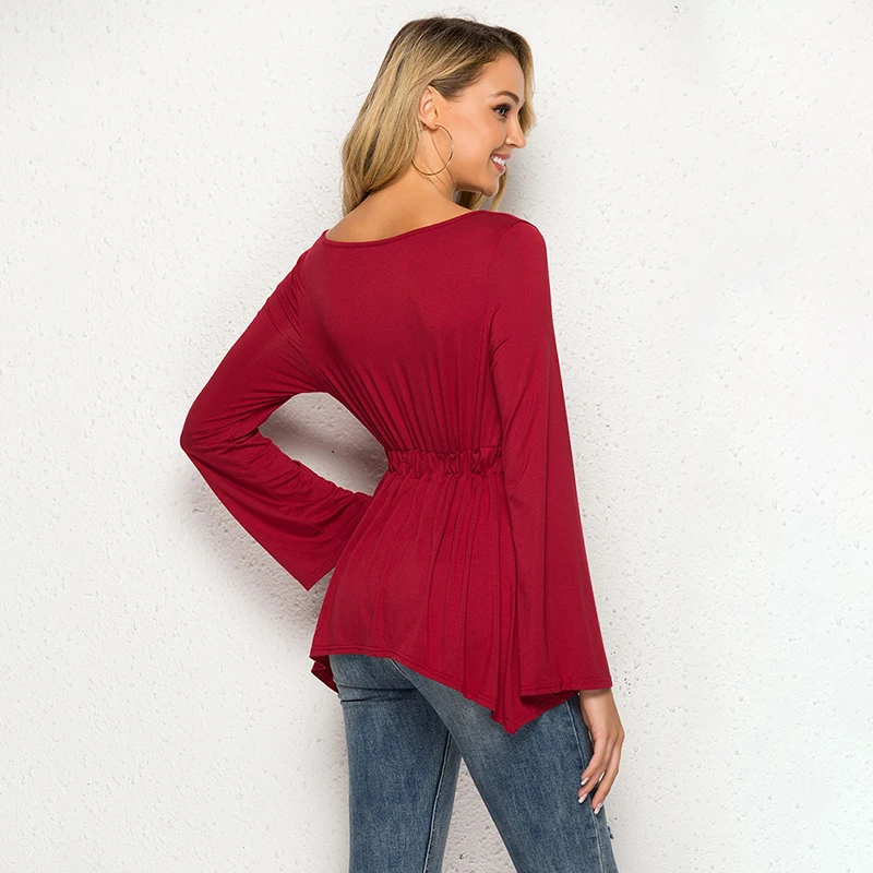 

2020 Autumn Sexy Blouses Women V Neck Long Sleeve Lace Splicing Solid Blusas Tops Casual Plus Size Shirts Oversized