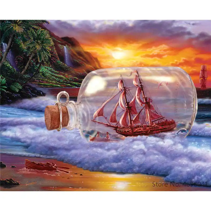 Painting By Numbers Frameworks Coloring Home Decor Pictures Landscape Ship Boat Decorations RSB8446 |