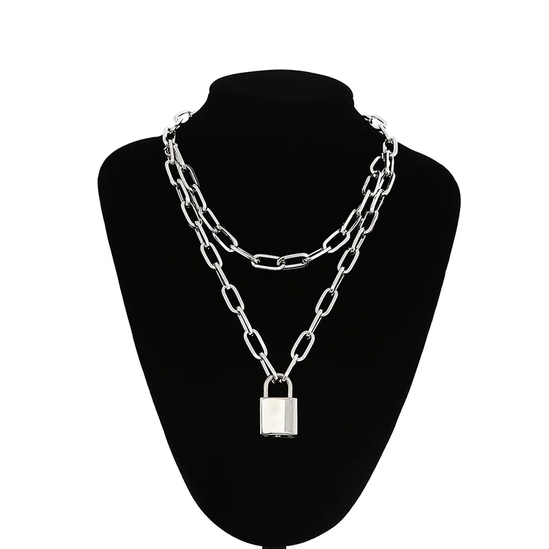 silver Цепочка с замком, ожерелье для женщин и мужчин, массивная цепочка с замком, ожерелье с подвеской в стиле панк, хип-хоп, мода, готическое ювелирное изделие - Окраска металла: silver