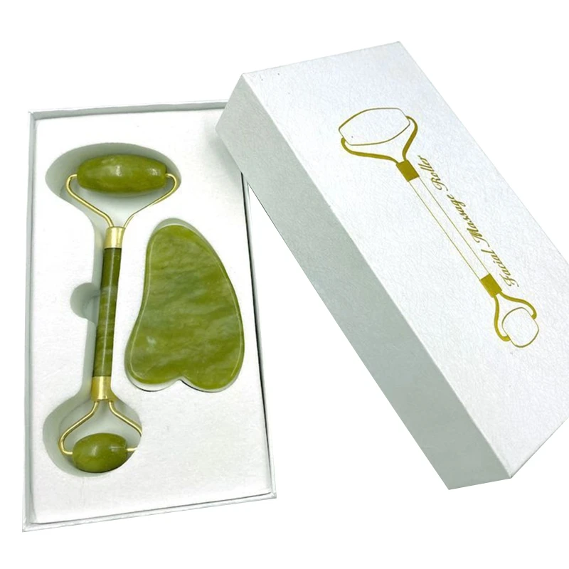 

Nature Beauty Facial Jade Roller Face Thin Massager+Body Neck Gua Sha Board Set K1KB