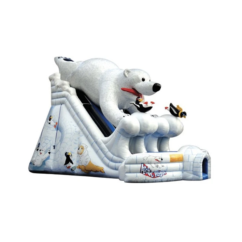 Commercial PVC Tarpaulin Inflatable Bounce House Bouncy Castle With Inflatable Water Slide Combo Polar Bear Design For Kids Play