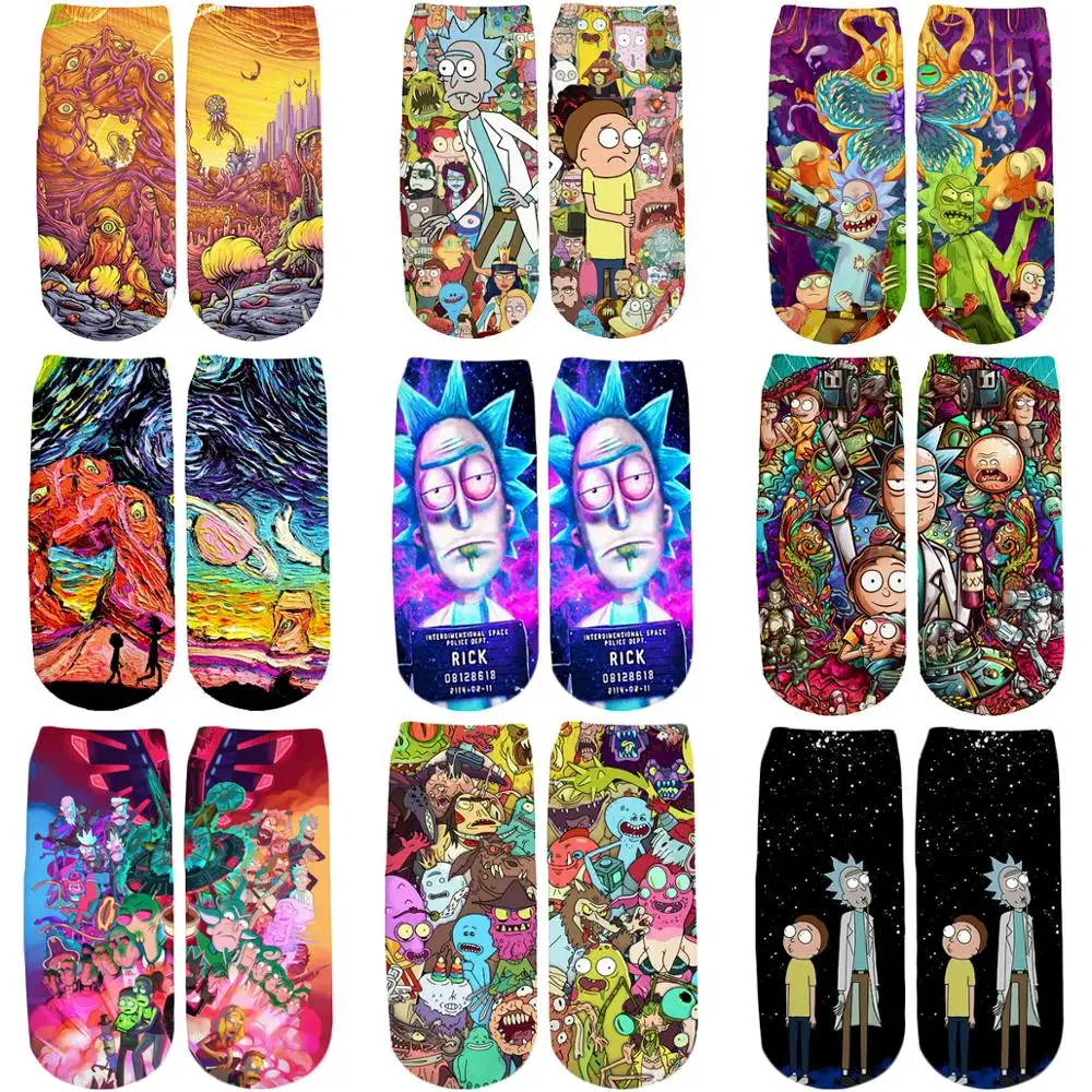PLstar Cosmos/Новинка года; милые короткие носки с 3D принтом с героями мультфильмов Rick and Morty для мужчин и женщин; корейские носки в стиле Харадзюку; WZ888