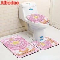 best selling pink toilet seat cover bathroom 3 piece modern bathroom accessories non slip absorbent floor mat toilet seat rug