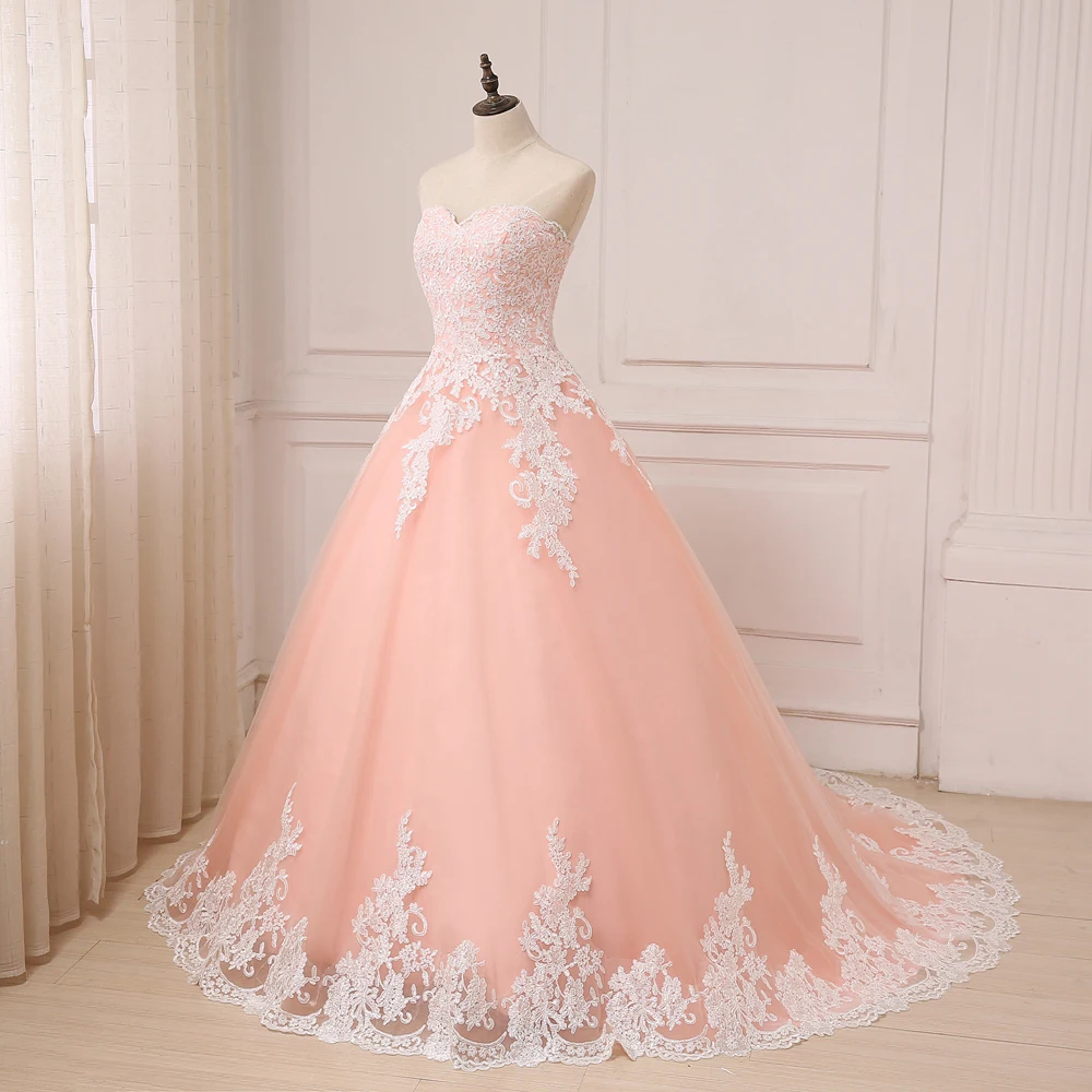 Adln 2017 Цвет Свадебные платья кораллового цвета Милая рукавов Тюль бальное платье