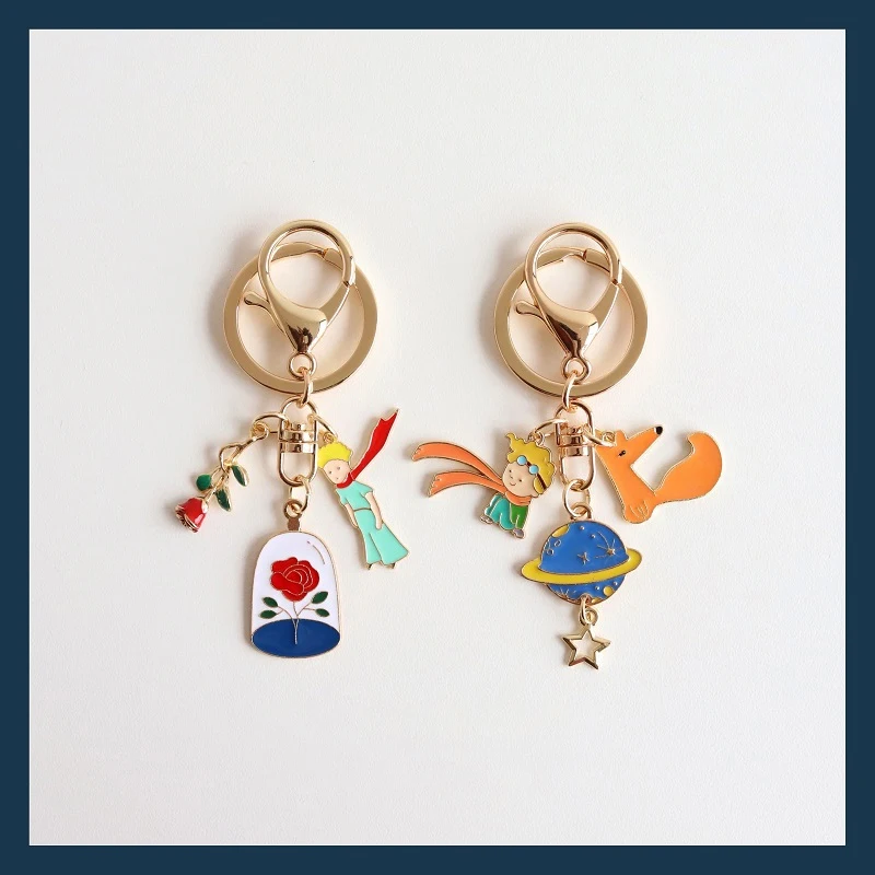 

Cartoon Little Prince Rose Keychain Cute Fox Airpods Pendant For Clothes Backpack Keyring Key Chains Charms Gift For Boyfriend