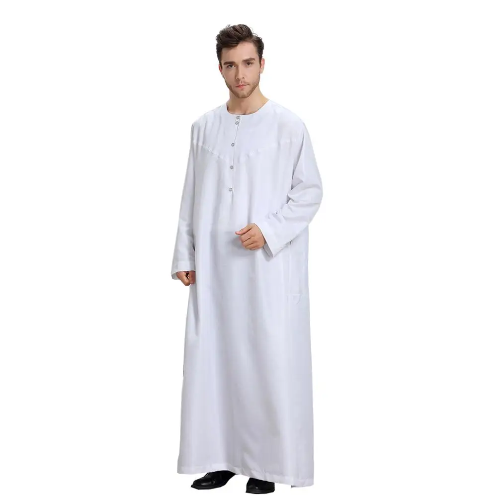Hanyimidoo Muslim Abaya for Men Jubba Thobe Middle East Long Robes Kaftan Arab Dubai Adult Islamic Clothing