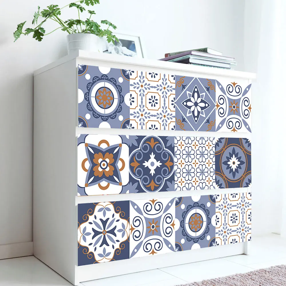 

10pcs/set Retro Pattern Tiles Wall Sticker Transfers Cover For Kitchen Bathroom Waistline Waterproof Peel & Stick Art Wallpaper