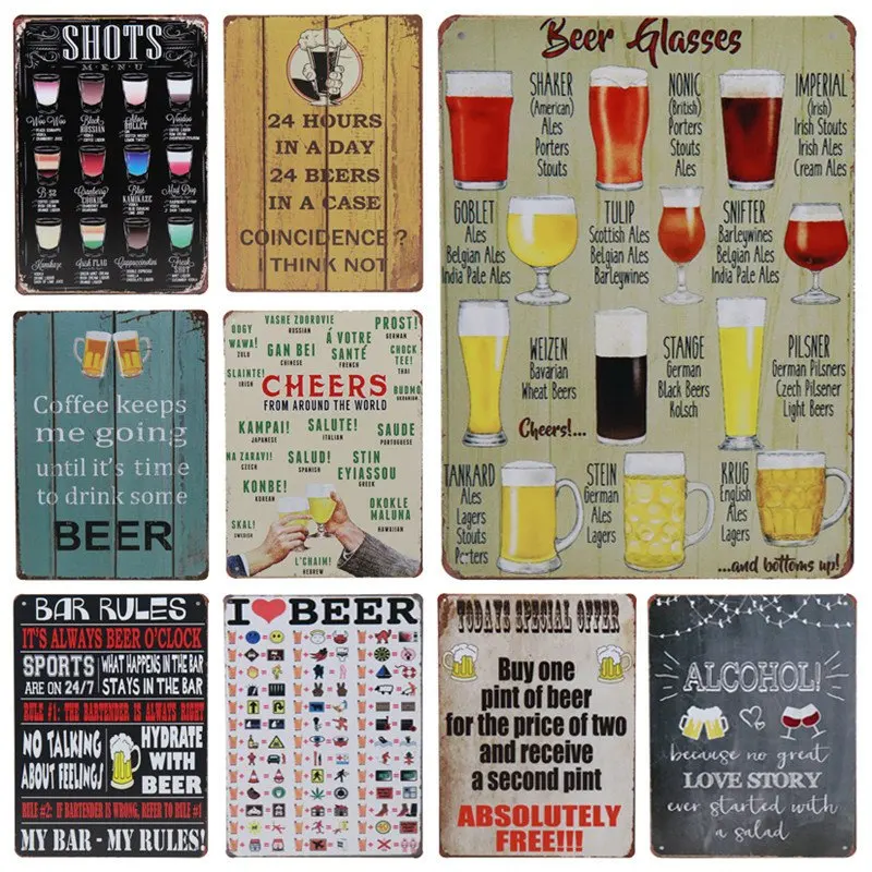 

30X20cm Alcohol Plaque Vintage Metal Tin Signs Home Pub Decorative Plates Wine Beer Wall Stickers Posters Bar Rules Sign H53